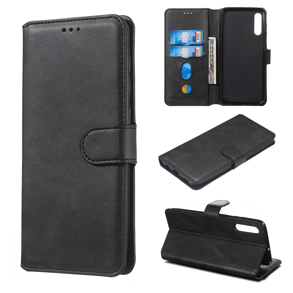 Classic Wallet Leather Stand Mobile Phone Casing for Samsung Galaxy A70/A70s - Black