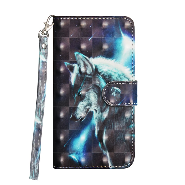 Light Spot Decor Printing Leather Wallet Case with Strap for Samsung Galaxy A71 - Wolf-2