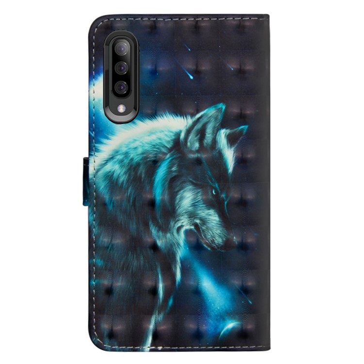 Light Spot Decor Printing Leather Wallet Case with Strap for Samsung Galaxy A70s - Wolf-3