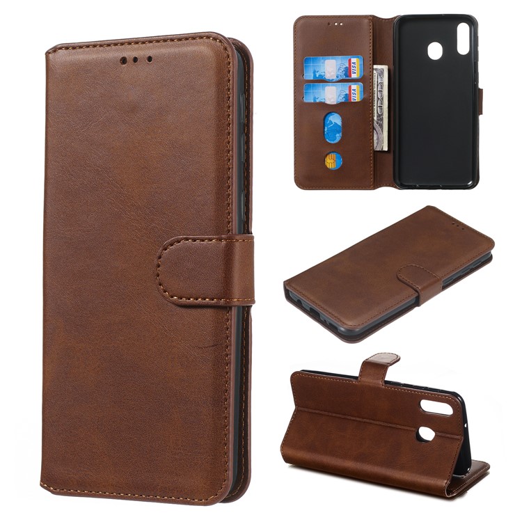 For Samsung Galaxy M20 Solid Color Flip Leather Wallet Mobile Phone Case - Brown
