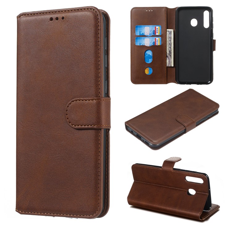 Classic Style Wallet Leather Stand Phone Protective Case for Samsung Galaxy M30 / Galaxy A40s - Brown