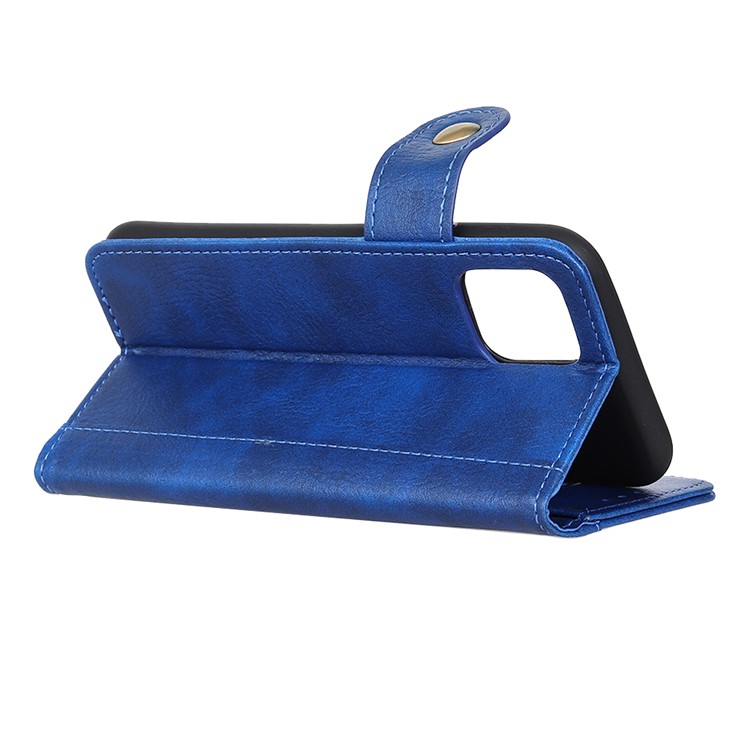 Single Brass Button Litchi Skin Leather Phone Cover for Samsung Galaxy S20 Plus - Dark Blue-4
