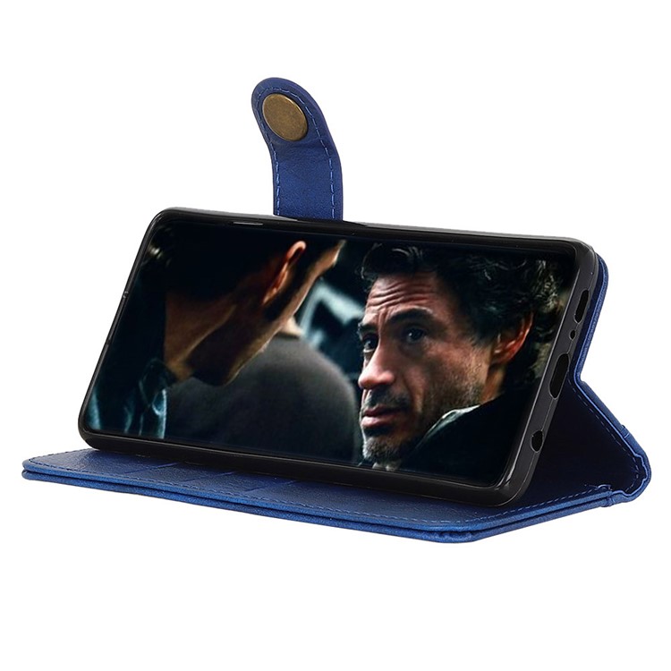Single Brass Button Litchi Skin Leather Phone Cover for Samsung Galaxy S20 Plus - Dark Blue-9