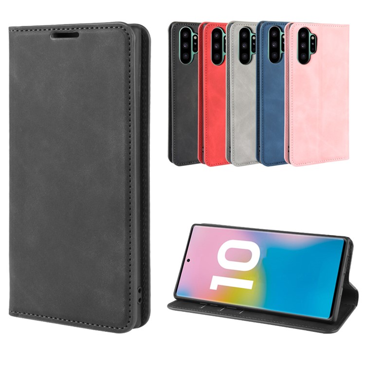 Auto-absorbed Vintage Leather Wallet Cover for Samsung Galaxy Note 10 Plus 5G/Note 10 Plus - Black-10