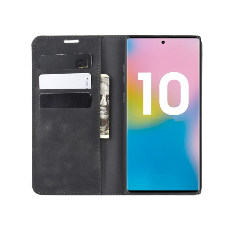 Auto-absorbed Vintage Leather Wallet Cover for Samsung Galaxy Note 10 Plus 5G/Note 10 Plus - Black-4