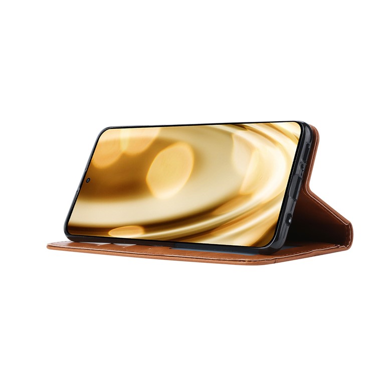 Cubierta de Cuero de Stand de Billetera Autoabsorbida Para Samsung Galaxy A51 - Marrón