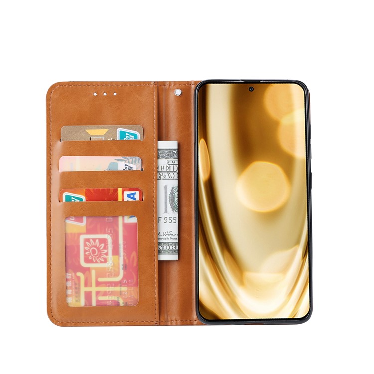 Auto-absorbed Wallet Stand Leather Cover for Samsung Galaxy A51 - Brown-6