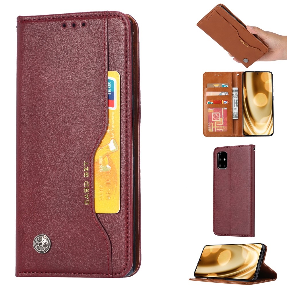 Auto-absorbed Wallet Stand Leather Cover for Samsung Galaxy A51 - Wine Red-1