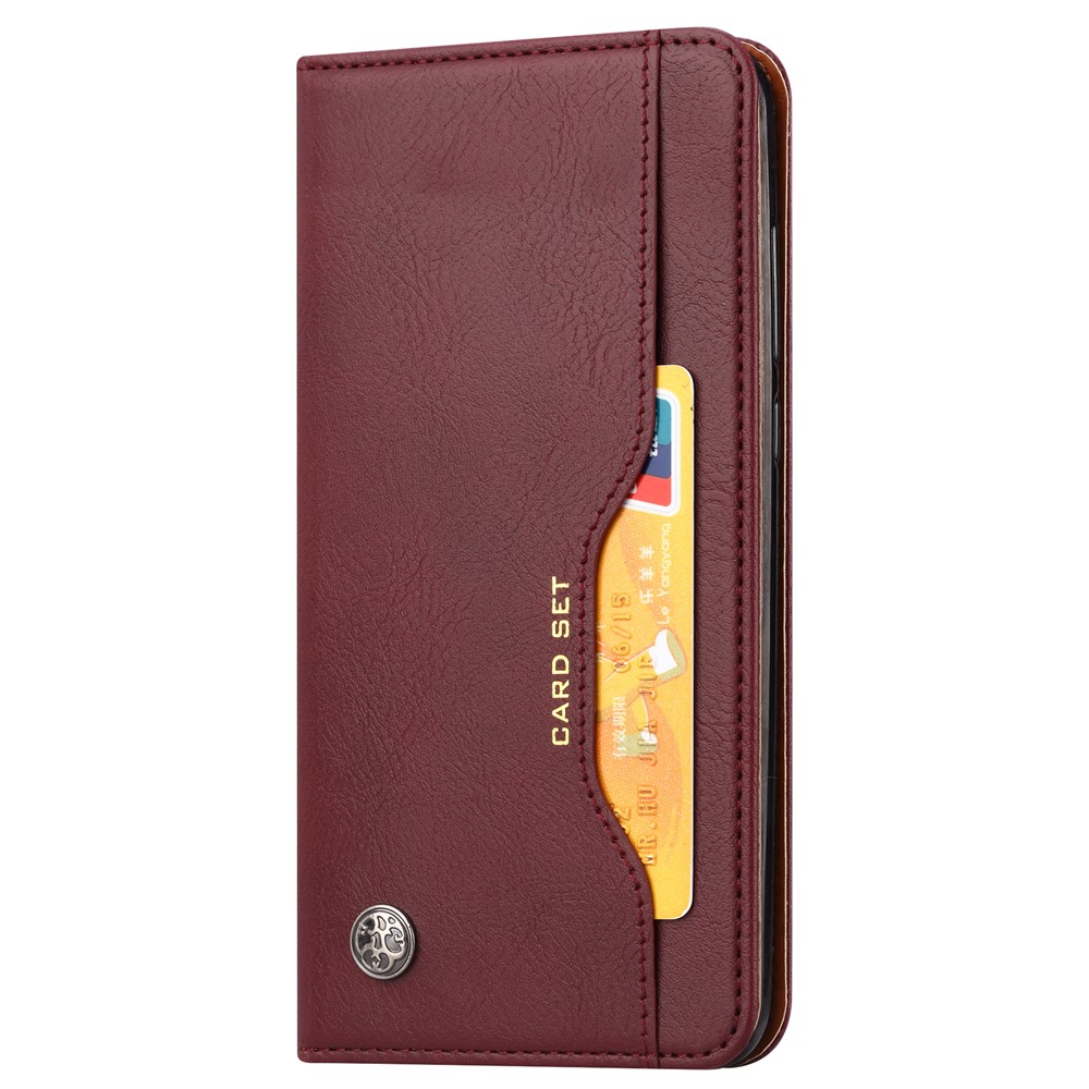 Auto-absorbed Wallet Stand Leather Cover for Samsung Galaxy A51 - Wine Red-2