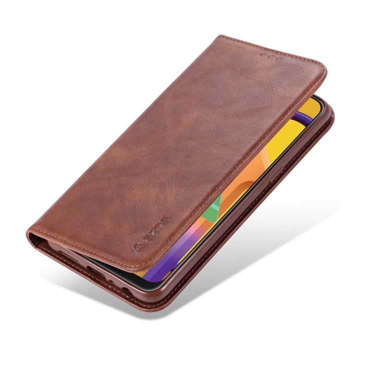 AZNS Leather Stand Case with Card Slots for Samsung Galaxy A20s - Coffee-4