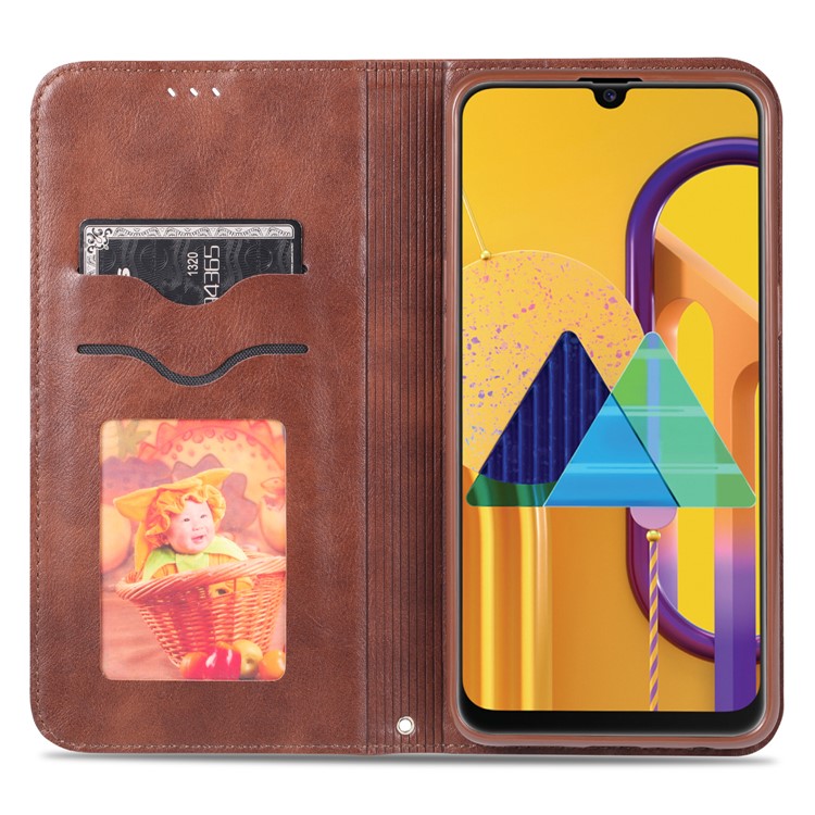 AZNS Leather Stand Case with Card Slots for Samsung Galaxy A20s - Coffee-9