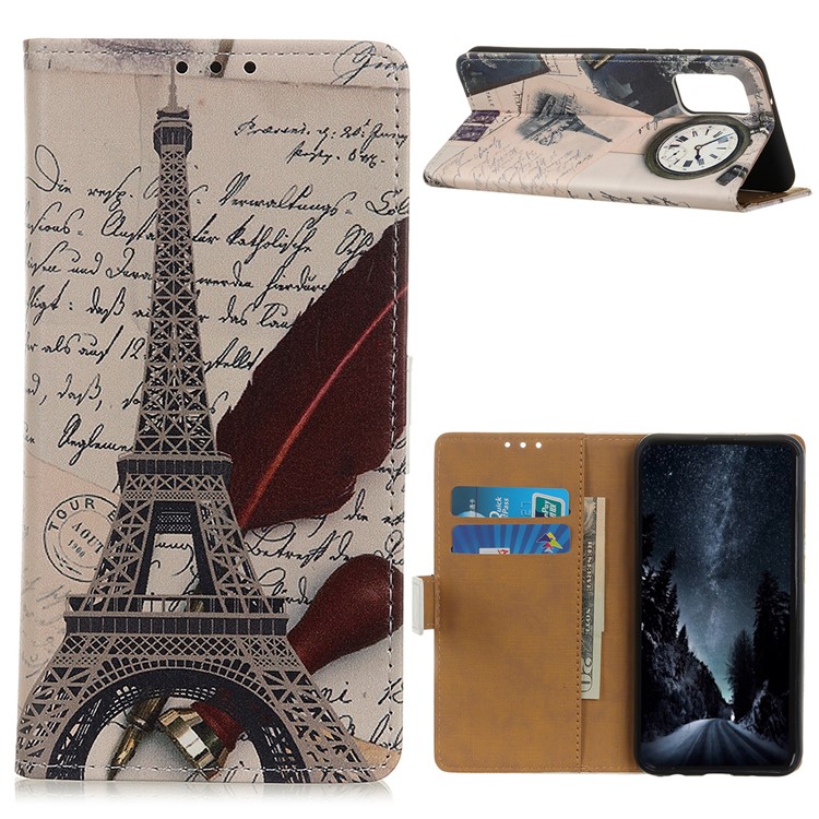 Pattern Printing PU Leather Wallet Stand Phone Shell for Samsung Galaxy S20 Ultra - Eiffel Tower and Letters-1