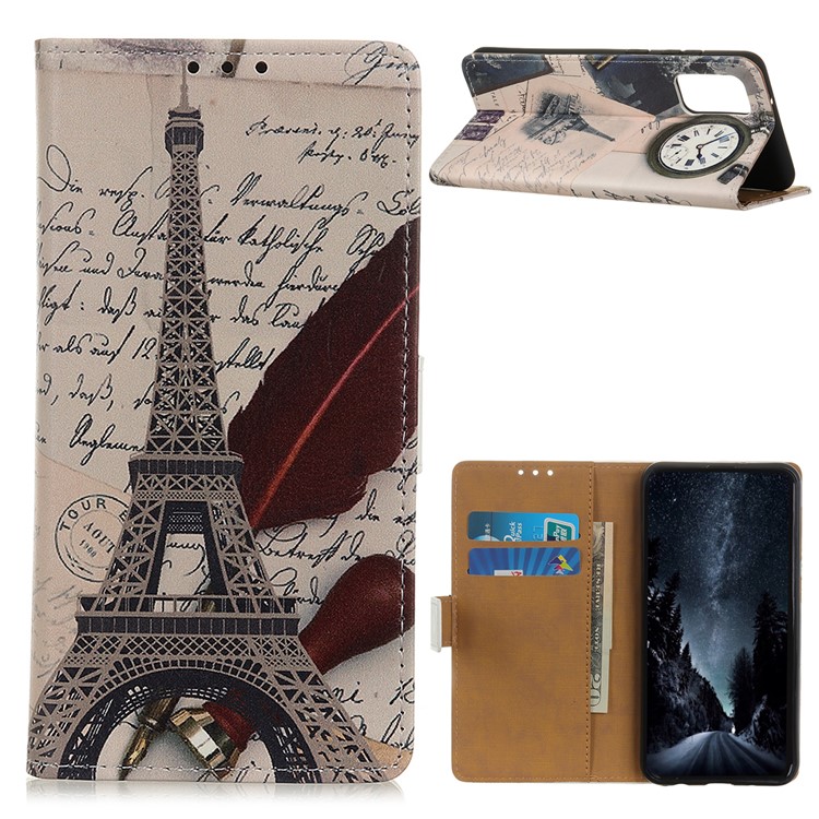 Printing Surface PU Leather Wallet Stand Phone Shell for Samsung Galaxy S20 - Eiffel Tower and Letters-1