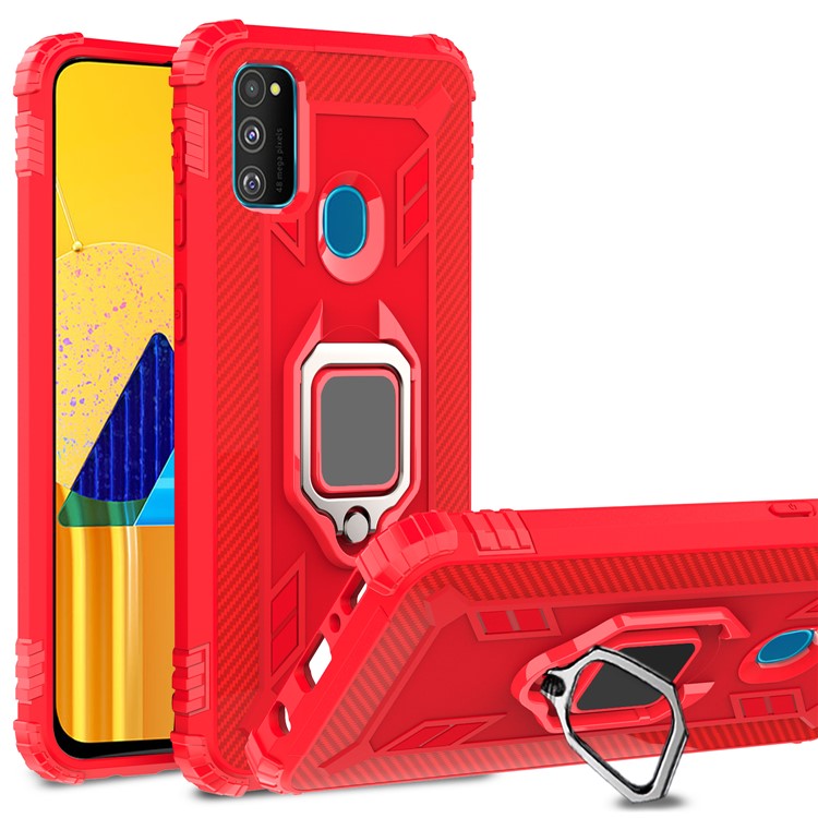 Finger Ring Kickstand Shockproof TPU Cell Phone Case for Samsung Galaxy M30s/M21 - Red-1