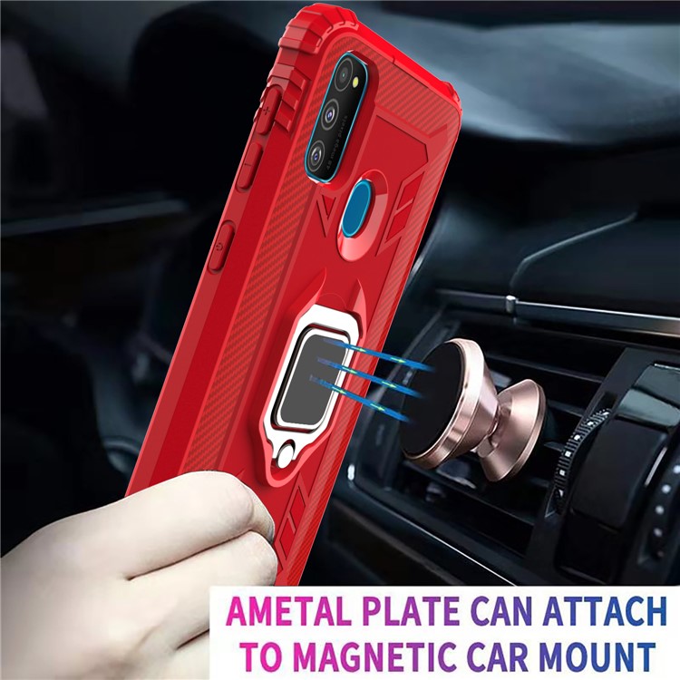 Finger Ring Kickstand Shockproof TPU Cell Phone Case for Samsung Galaxy M30s/M21 - Red-10