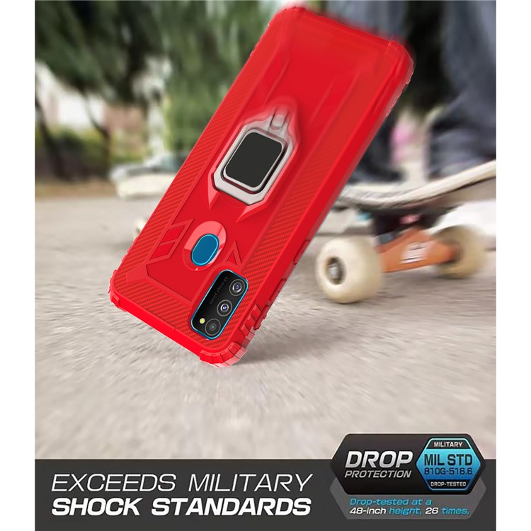 Finger Ring Kickstand Shockproof TPU Cell Phone Case for Samsung Galaxy M30s/M21 - Red-14