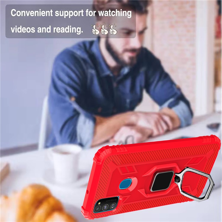 Finger Ring Kickstand Shockproof TPU Cell Phone Case for Samsung Galaxy M30s/M21 - Red-15
