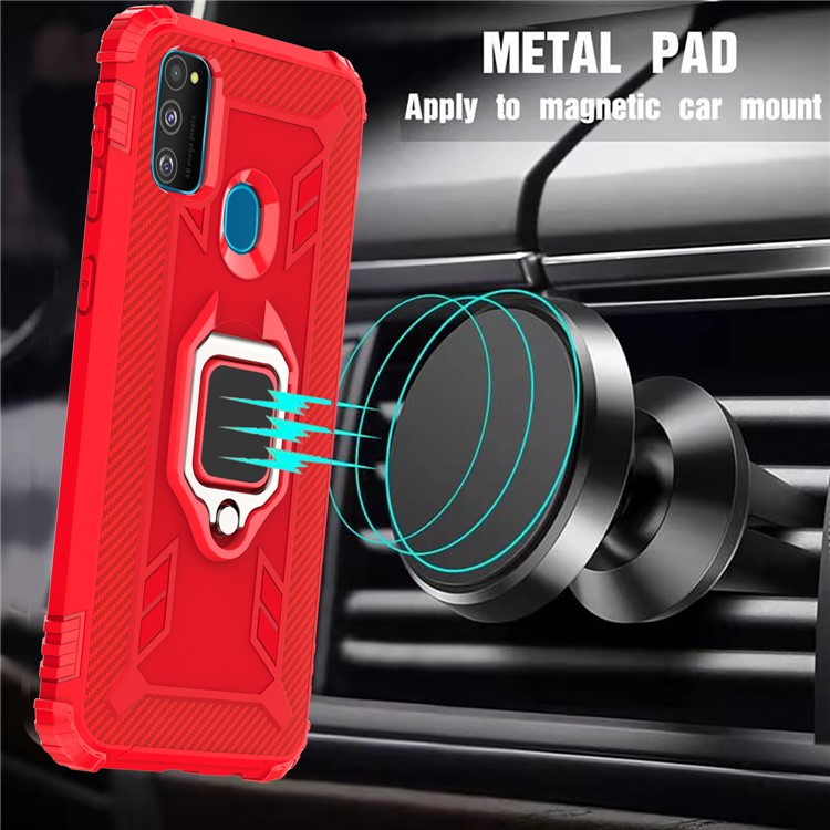 Finger Ring Kickstand Shockproof TPU Cell Phone Case for Samsung Galaxy M30s/M21 - Red-16