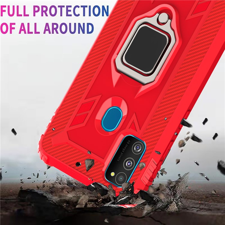 Finger Ring Kickstand Shockproof TPU Cell Phone Case for Samsung Galaxy M30s/M21 - Red-17
