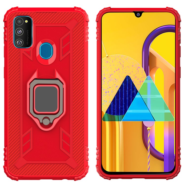 Finger Ring Kickstand Shockproof TPU Cell Phone Case for Samsung Galaxy M30s/M21 - Red-2