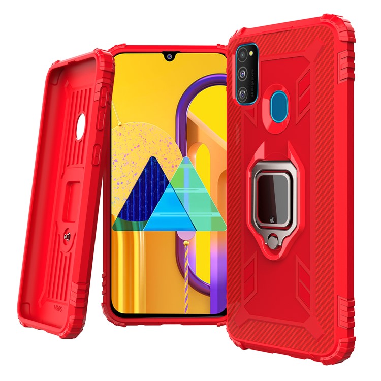 Finger Ring Kickstand Shockproof TPU Cell Phone Case for Samsung Galaxy M30s/M21 - Red-21