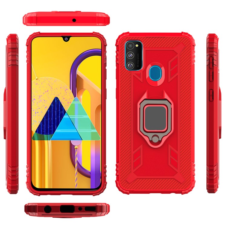 Finger Ring Kickstand Shockproof TPU Cell Phone Case for Samsung Galaxy M30s/M21 - Red-22