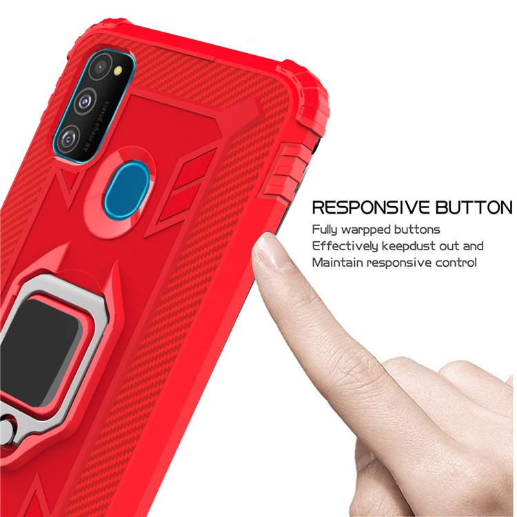 Finger Ring Kickstand Shockproof TPU Cell Phone Case for Samsung Galaxy M30s/M21 - Red-4