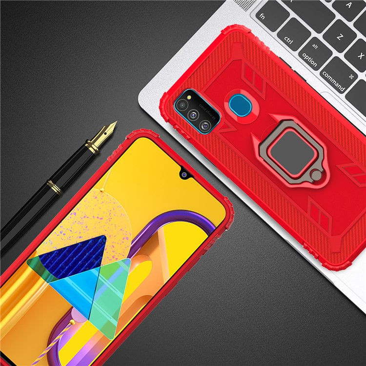 Finger Ring Kickstand Shockproof TPU Cell Phone Case for Samsung Galaxy M30s/M21 - Red-5