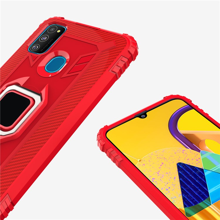 Finger Ring Kickstand Shockproof TPU Cell Phone Case for Samsung Galaxy M30s/M21 - Red-6