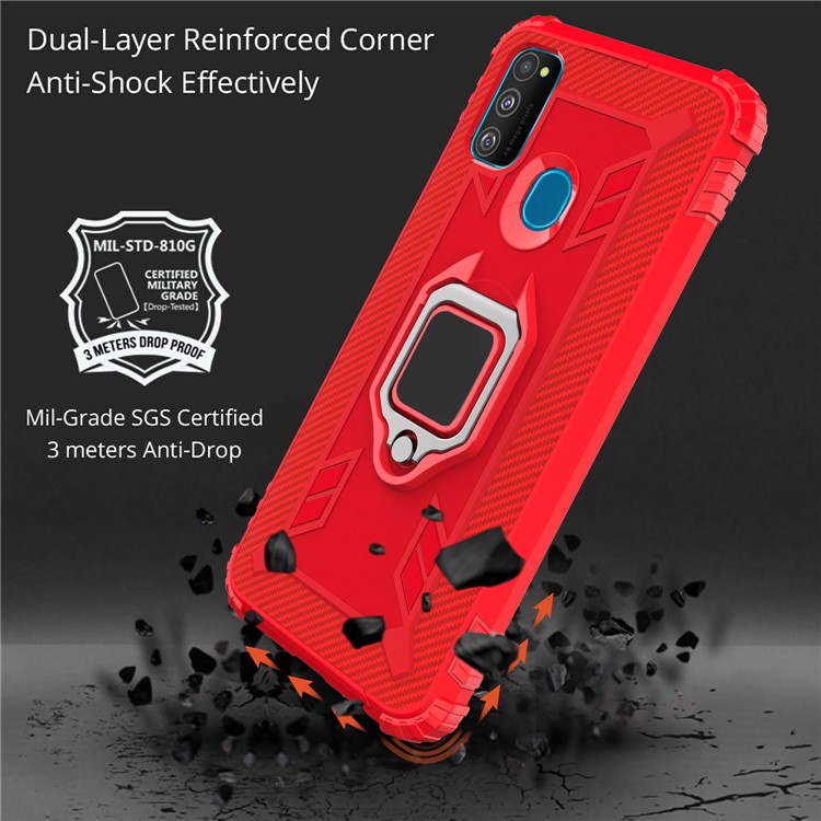 Finger Ring Kickstand Shockproof TPU Cell Phone Case for Samsung Galaxy M30s/M21 - Red-7