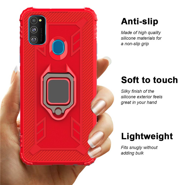 Finger Ring Kickstand Shockproof TPU Cell Phone Case for Samsung Galaxy M30s/M21 - Red-9