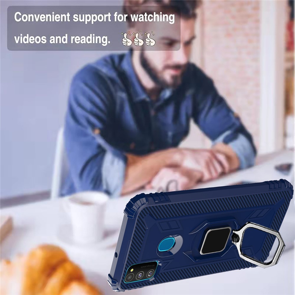 Finger Ring Kickstand Shockproof TPU Cell Phone Case for Samsung Galaxy M30s/M21 - Blue-13