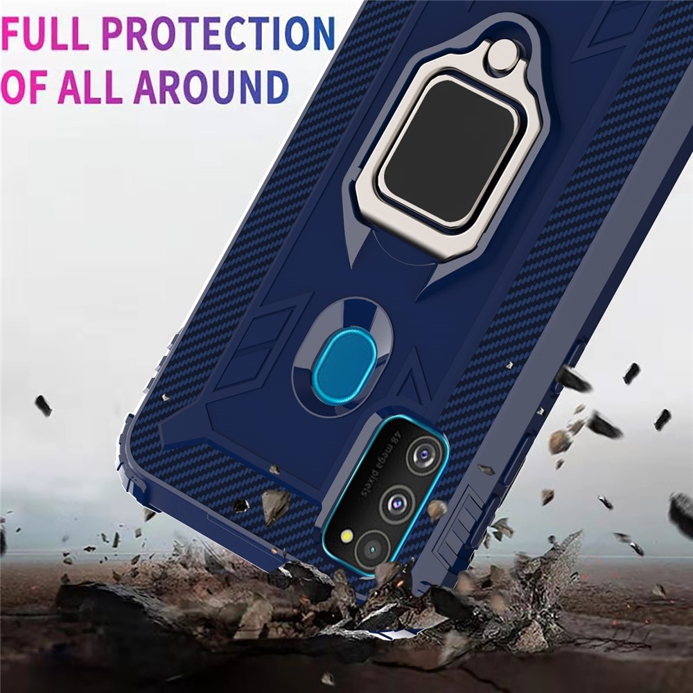 Finger Ring Kickstand Shockproof TPU Cell Phone Case for Samsung Galaxy M30s/M21 - Blue-15