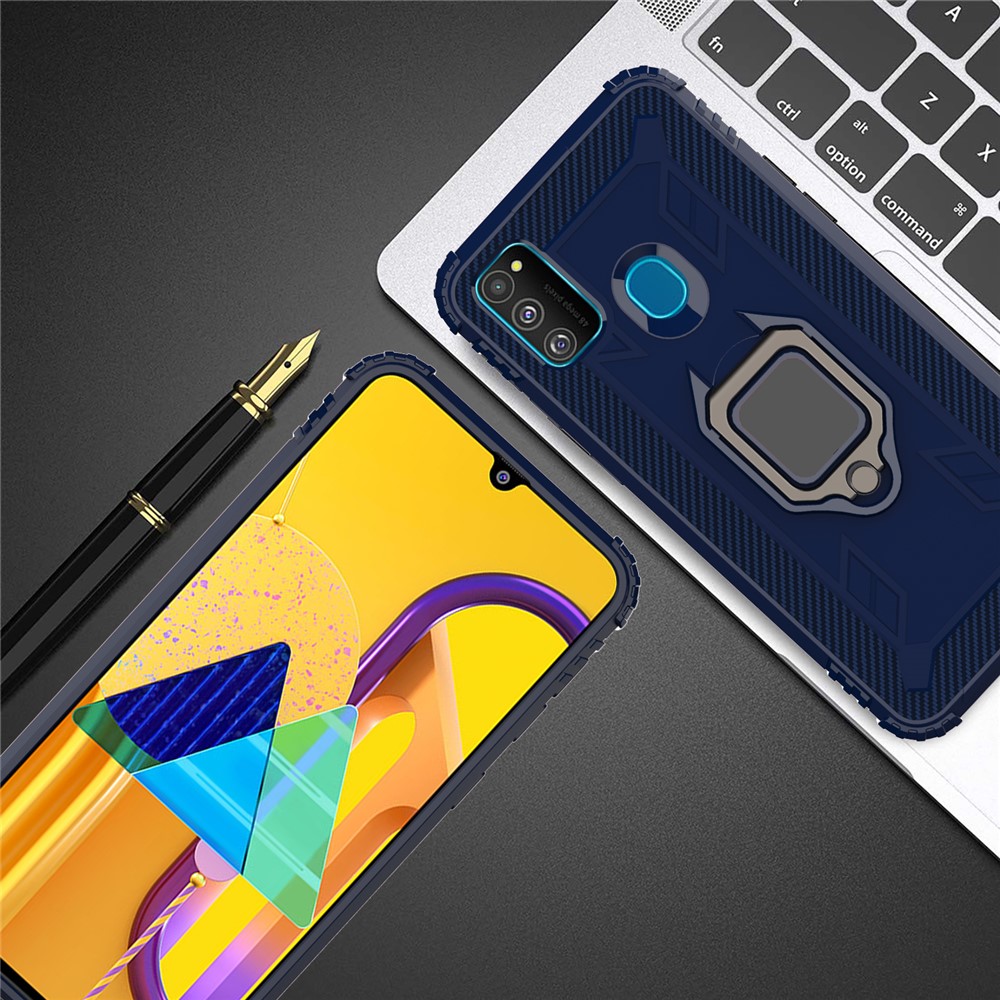 Finger Ring Kickstand Shockproof TPU Cell Phone Case for Samsung Galaxy M30s/M21 - Blue-18