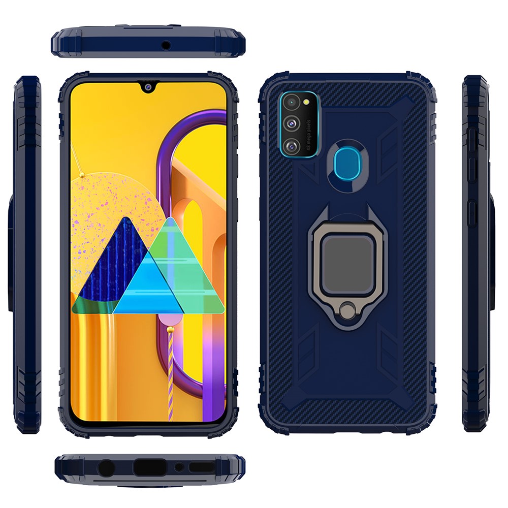 Finger Ring Kickstand Shockproof TPU Cell Phone Case for Samsung Galaxy M30s/M21 - Blue-22