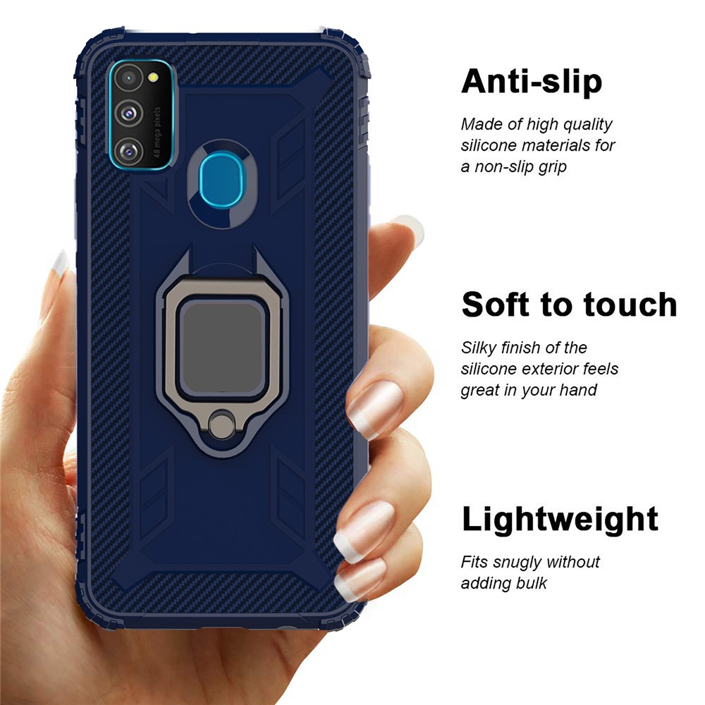 Finger Ring Kickstand Shockproof TPU Cell Phone Case for Samsung Galaxy M30s/M21 - Blue-7