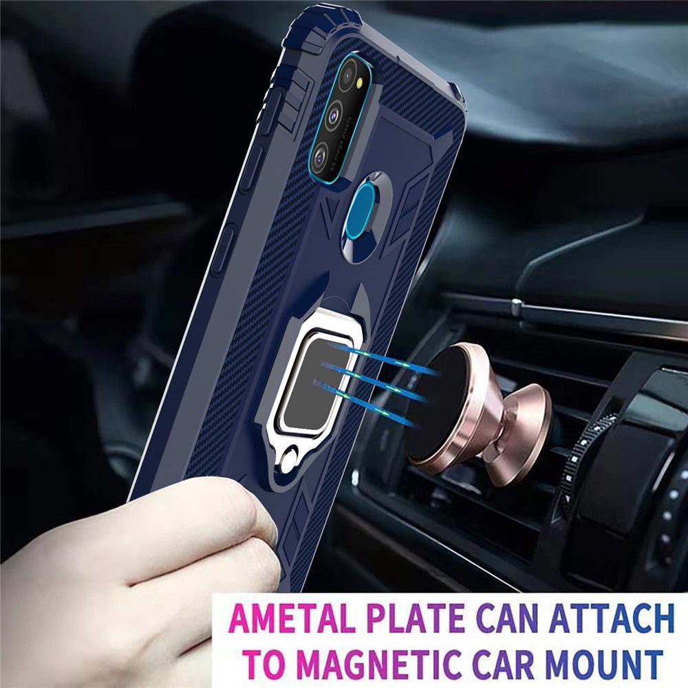 Finger Ring Kickstand Shockproof TPU Cell Phone Case for Samsung Galaxy M30s/M21 - Blue-8