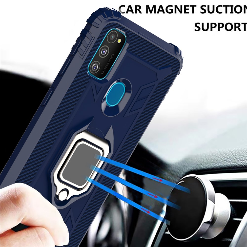 Finger Ring Kickstand Shockproof TPU Cell Phone Case for Samsung Galaxy M30s/M21 - Blue-9