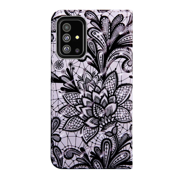 Light Spot Decor Patterned Leather Wallet Case for Samsung Galaxy A51 - Lace Flower-3