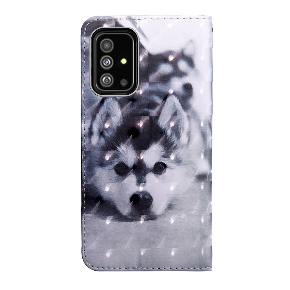 Light Spot Decor Patterned Leather Wallet Shell for Samsung Galaxy A71 - Black and White Wolf-3