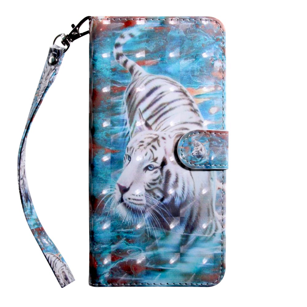 Decorazione a Spot Leggero Guscio di Portafoglio in Pelle Modellata Per Samsung Galaxy A71 - Tigre