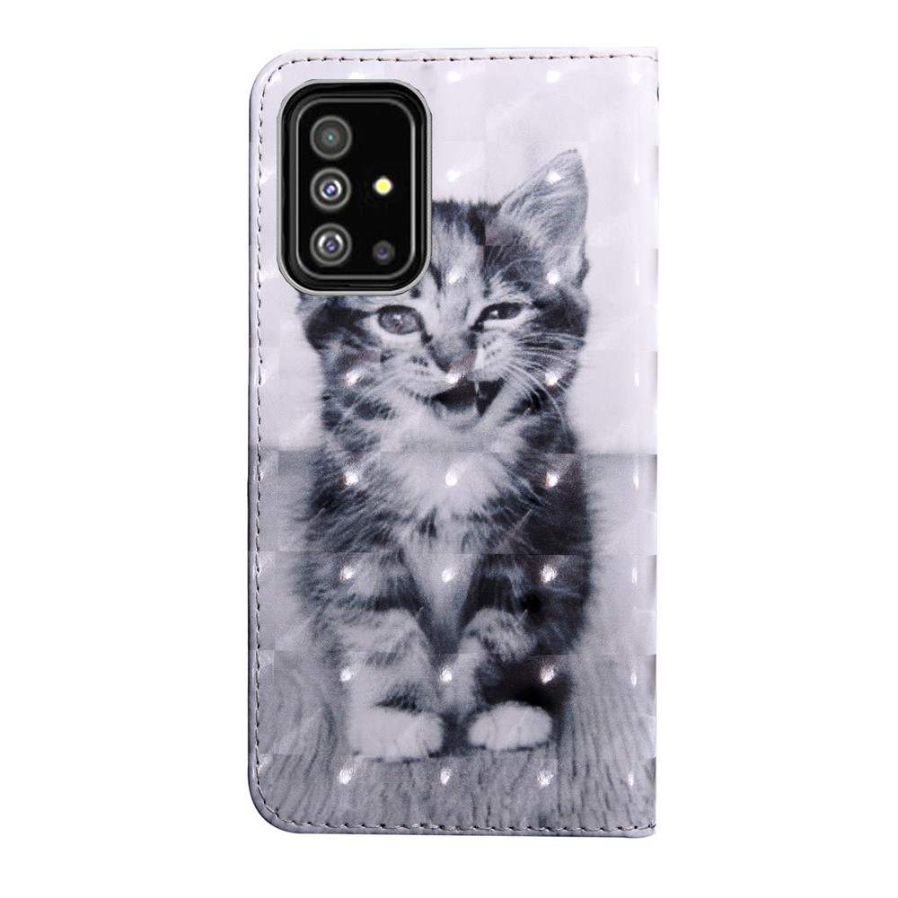 Light Spot Decor Patterned Leather Wallet Shell for Samsung Galaxy A71 - Lovely Cat-3