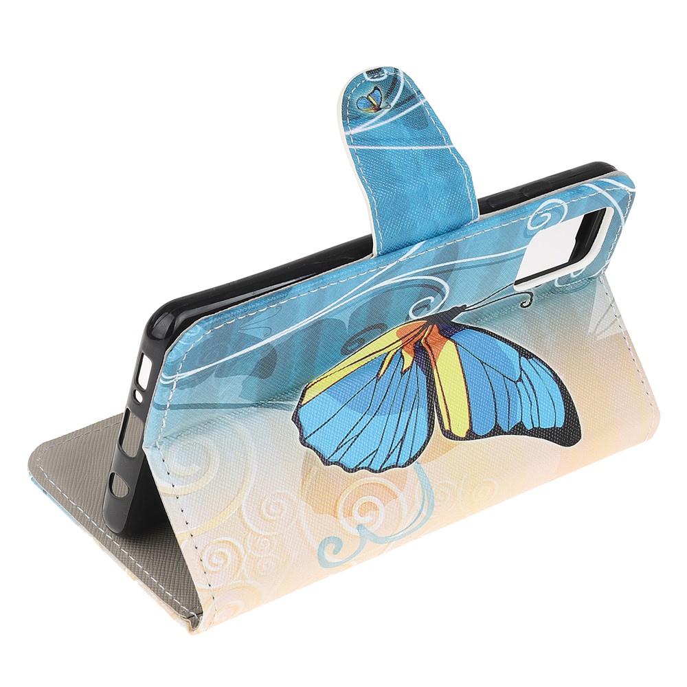 For Samsung Galaxy A51 Pattern Printing Wallet Stand PU Leather Mobile Shell Case - Blue Butterfly-4