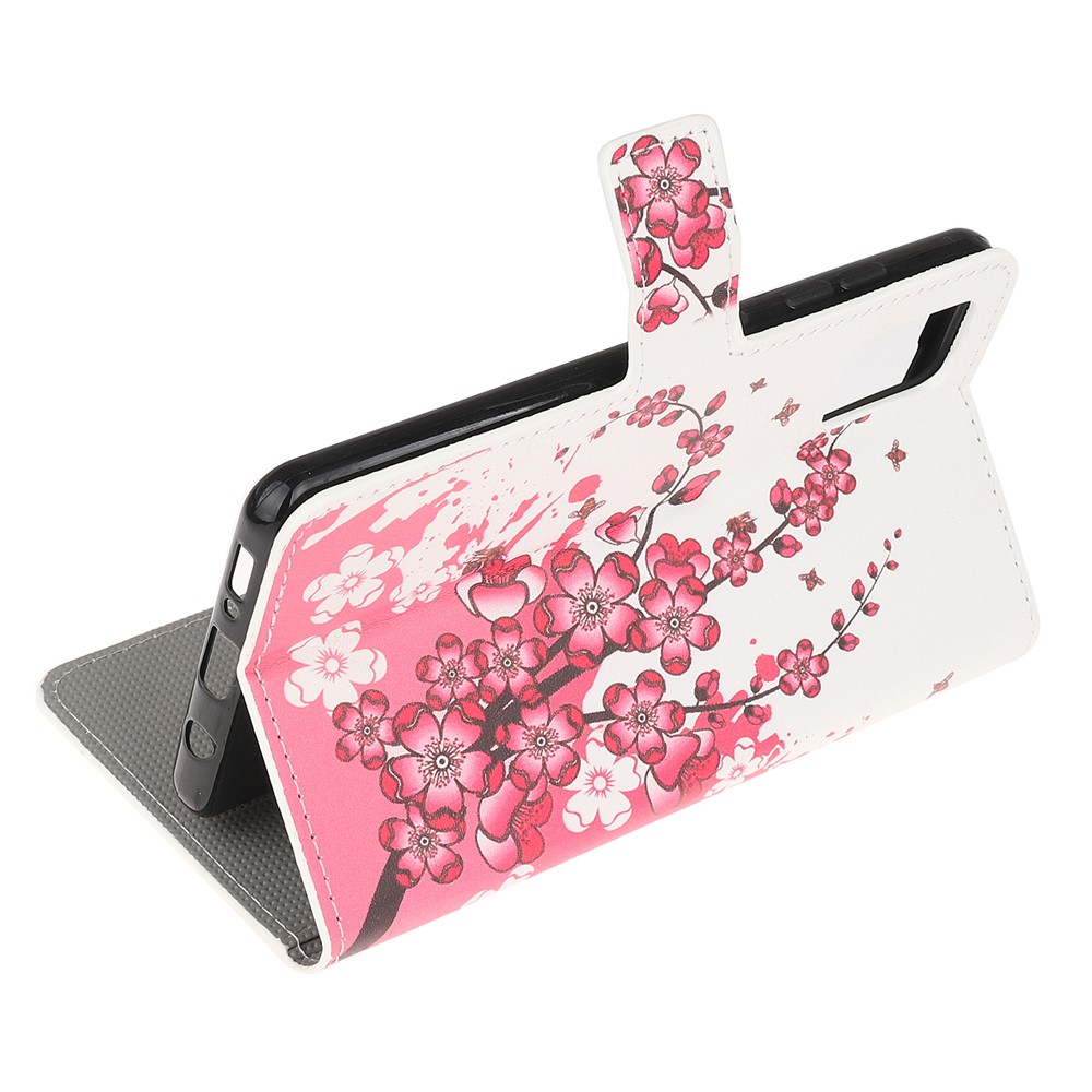 Para Samsung Galaxy A51 Padrão De Impressão De Capa De Couro Carteira Com Suporte - Flor De Ameixa-4