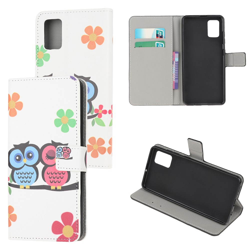 For Samsung Galaxy A51 Pattern Printing Wallet Leather Cover with Stand - Owls and Flowers-1