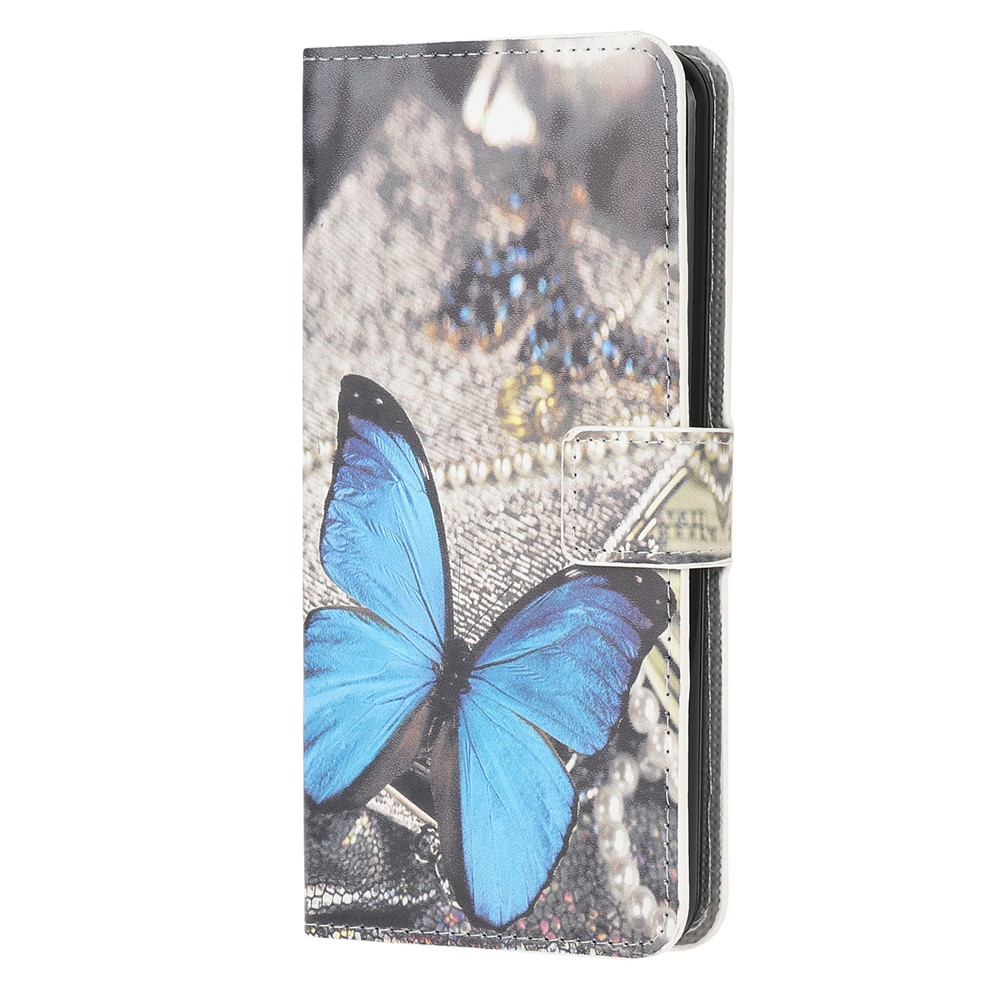 Portage D'impression Portefeuille Étui en Cuir Pour Samsung Galaxy A71 - Papillon Bleu-2