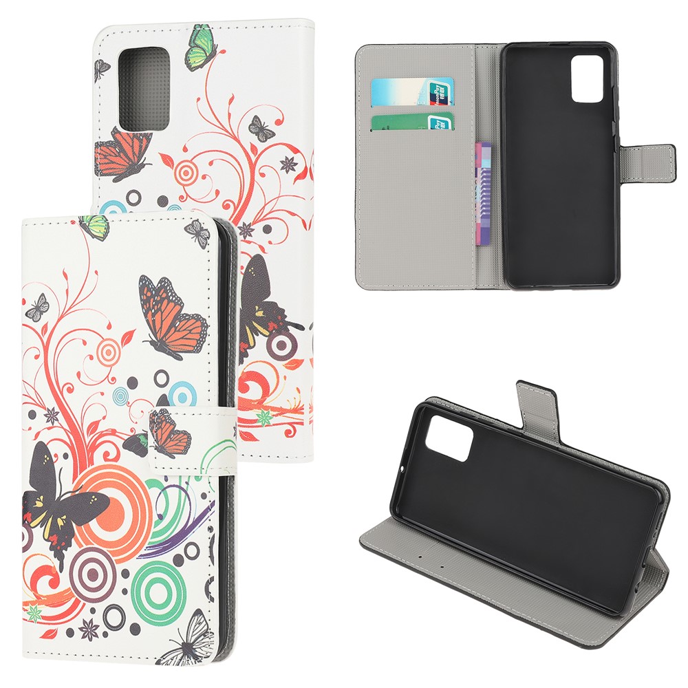 Case de Cuero de Stand de Billetera de Impresión de Patrones Para Samsung Galaxy A71 - Mariposa y Círculo