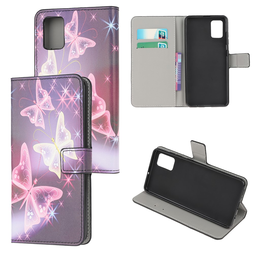 Pattern Printing Wallet Stand Leather Case for Samsung Galaxy A71 - Shiny Butterfly-1