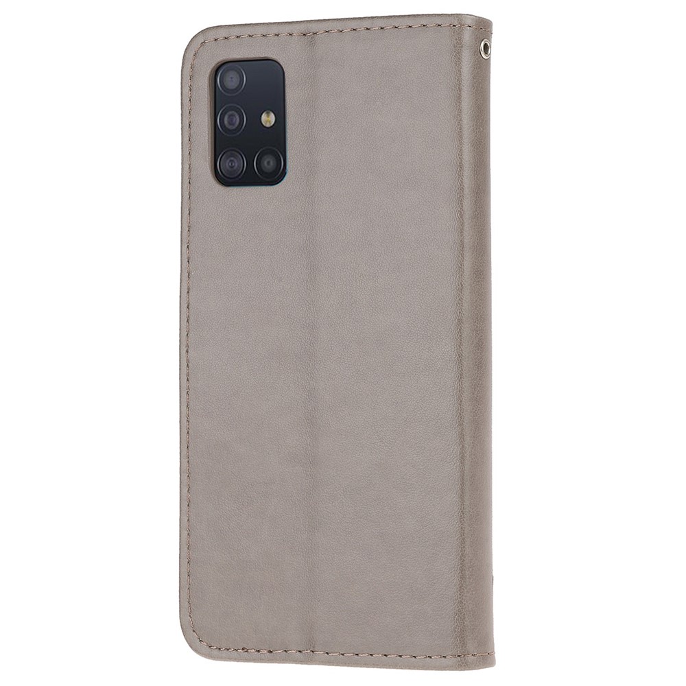 Imprint Butterfly Flower Skin PU Leather Flip Cell Case for Samsung Galaxy A51 - Grey-3