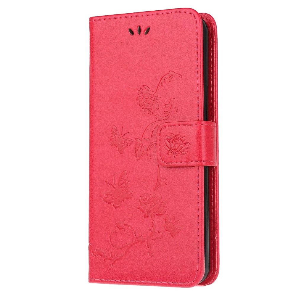 Imprint Butterfly Flower Skin PU Leather Flip Cell Case for Samsung Galaxy A51 - Red-2